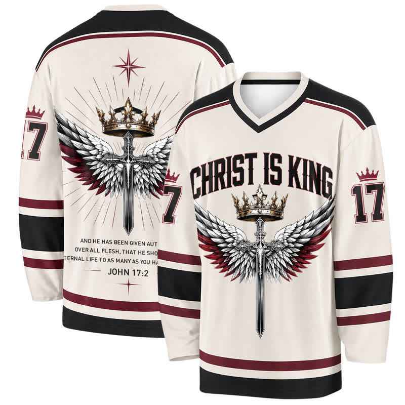 Christianartworkshop Maillot de hockey vintage à manches longues Christ Is King - 5XL - image 0
