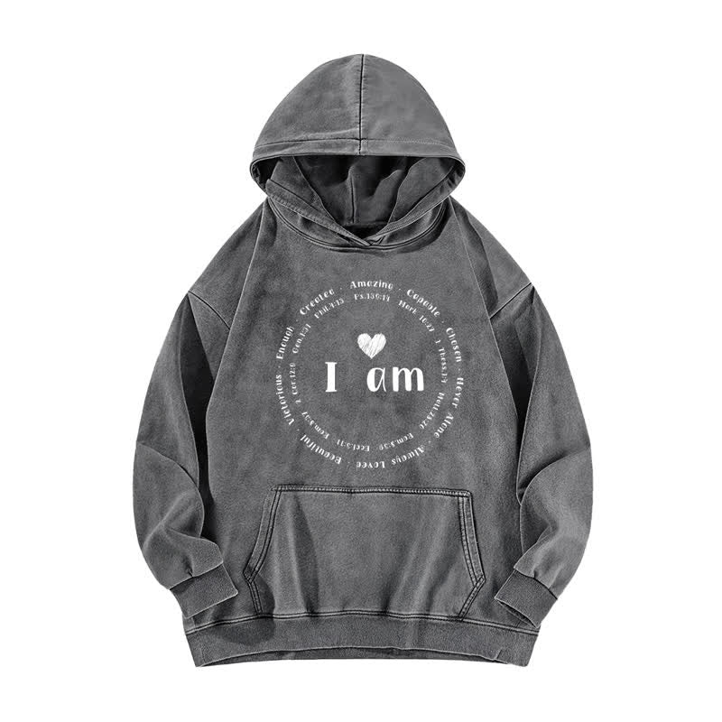 Christianartworkshop Sweat à capuche en polaire délavée vintage avec imprimé cœur - Gris - 5XL - image 1