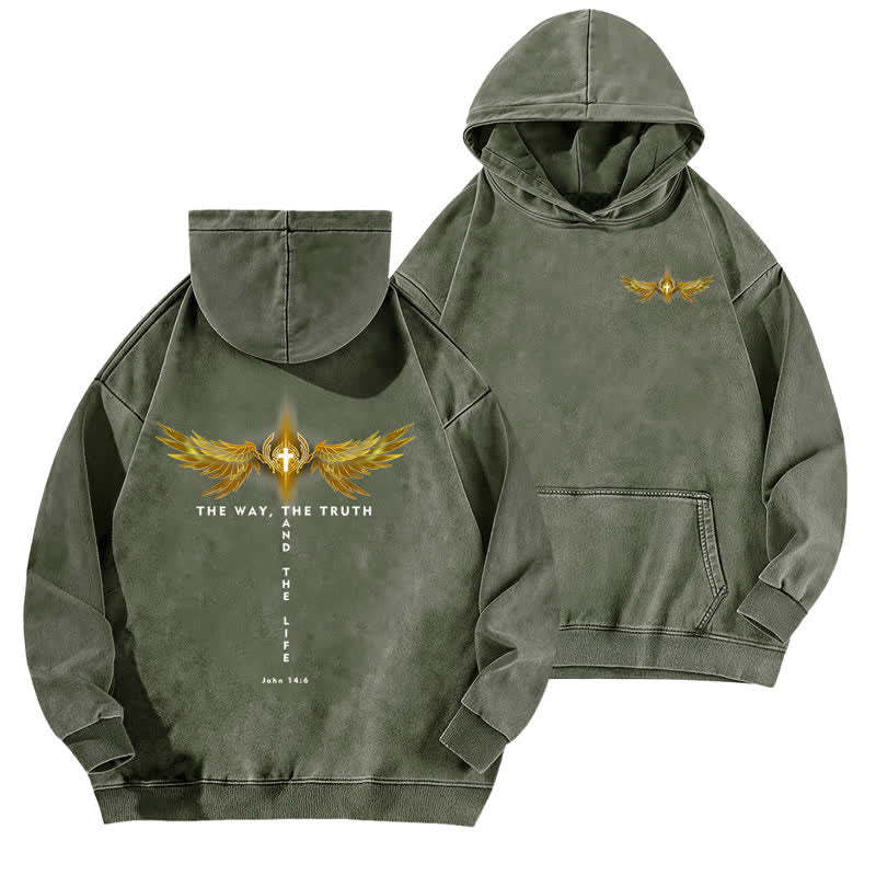 Christianartworkshop Le sweat à capuche lavé de la vérité et de la vie - Vert armée - 5XL - image 12