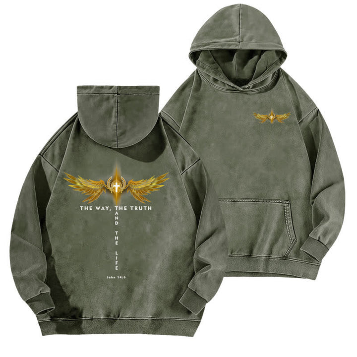 Christianartworkshop Le sweat à capuche lavé de la vérité et de la vie - Vert armée - 5XL - image 12