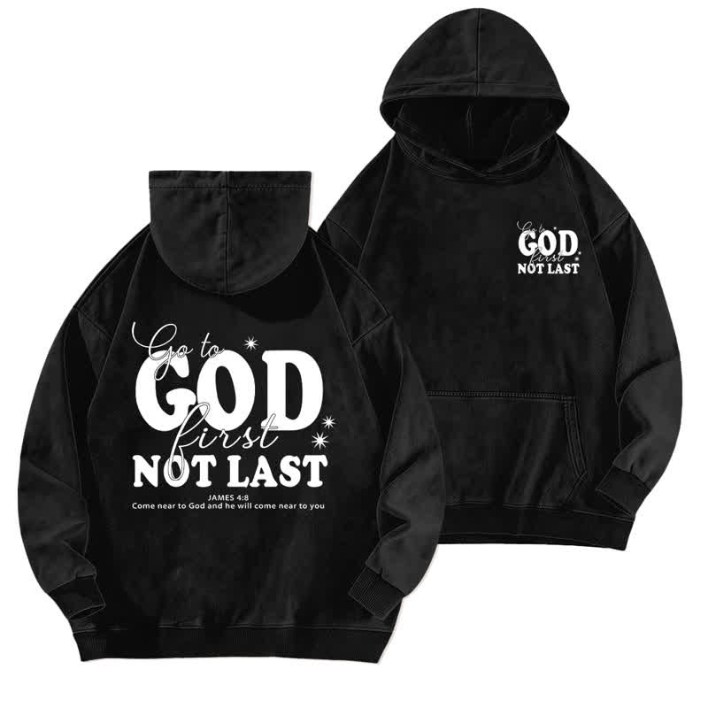 Christianartworkshop Go To God First Not Last Sweat à capuche beige délavé - Noir - 5XL - image 6