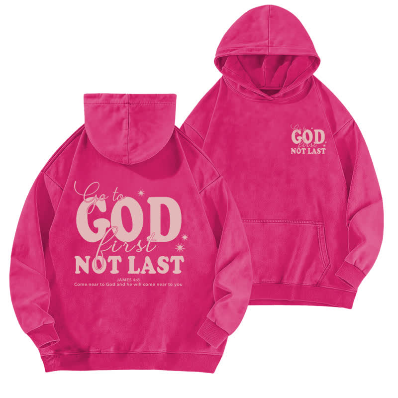 Christianartworkshop Go To God First Not Last Sweat à capuche beige délavé - Rose - 5XL - image 3