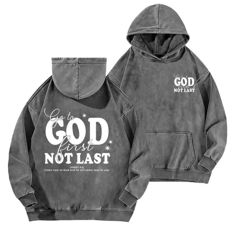 Christianartworkshop Go To God First Not Last Sweat à capuche beige délavé - Gris - 5XL - image 9
