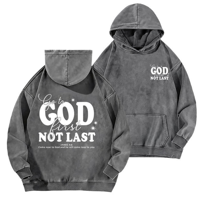 Christianartworkshop Go To God First Not Last Sweat à capuche beige délavé - Gris - 5XL - image 9