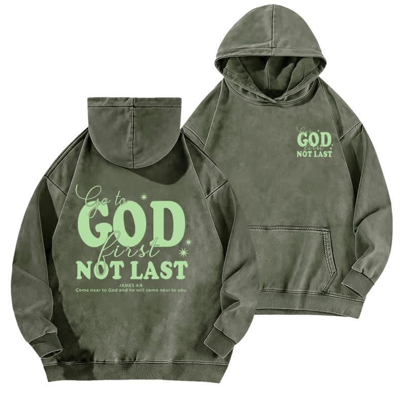 Christianartworkshop Go To God First Not Last Sweat à capuche beige délavé - Vert armée - 5XL - image 12
