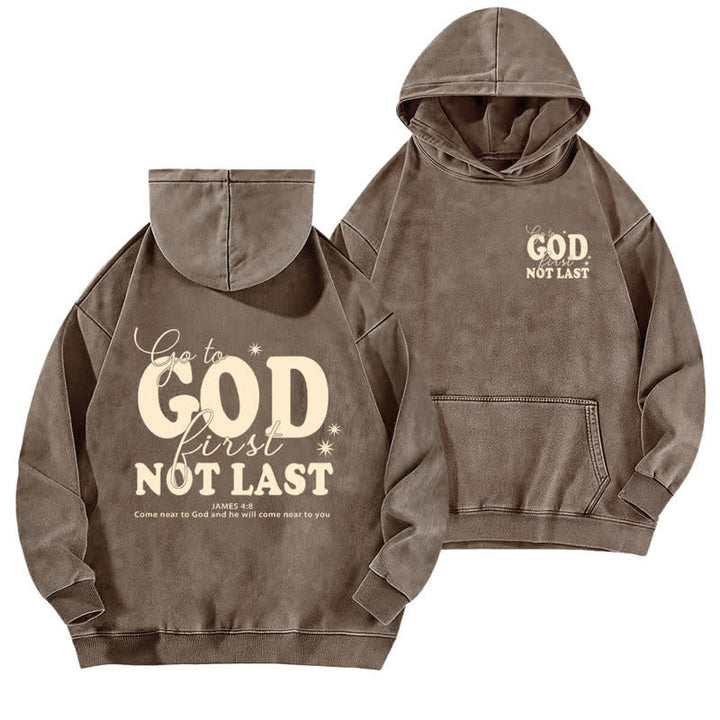 Christianartworkshop Go To God First Not Last Sweat à capuche beige délavé - Café - 5XL - image 15