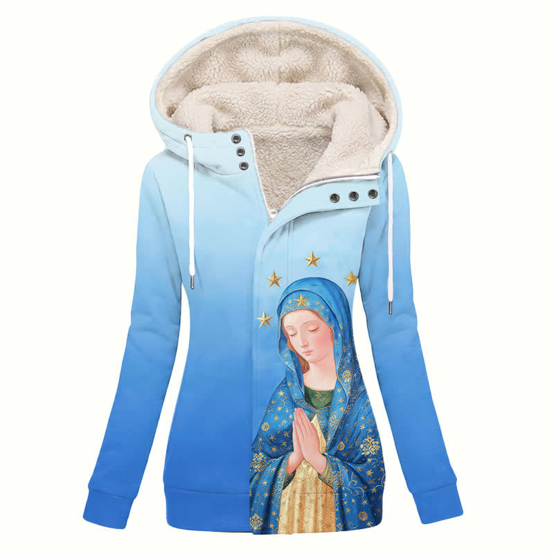 Christianartworkshop Manteau polaire à capuche pour femme, motif Madonna ombré bleu - US16, UK/AU20, EU48 (4XL) - image 0