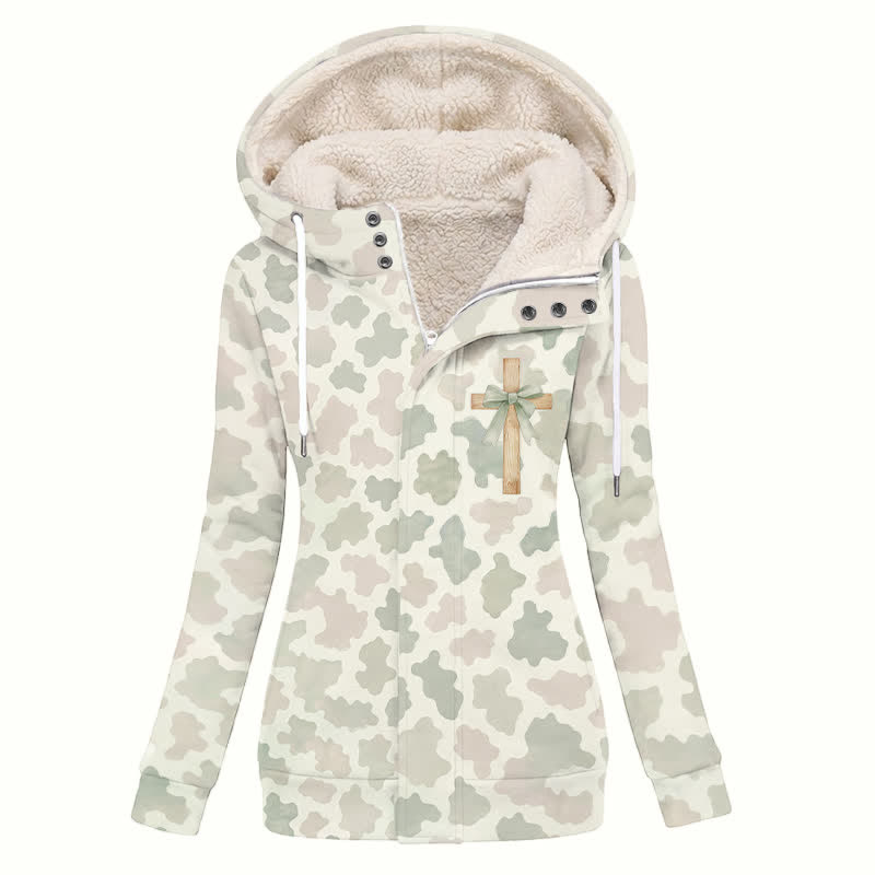 Christianartworkshop Manteau polaire à capuche pour femme avec pendentif croix camouflage neutre - US16, UK/AU20, EU48 (4XL) - image 0