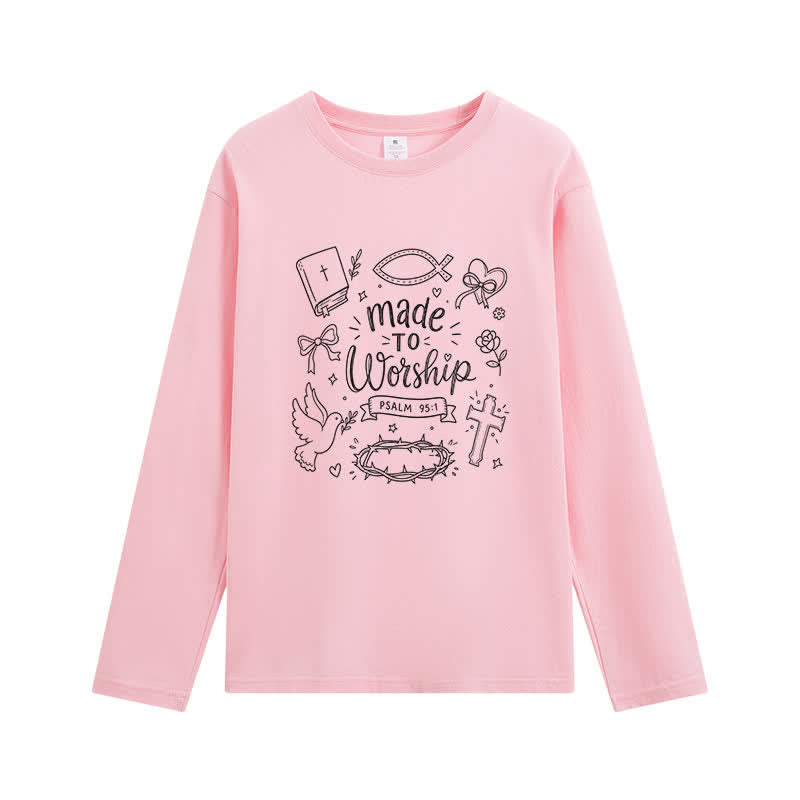 Christianartworkshop T-shirt à manches longues graphique « Fait pour adorer » Psaume 95:1 - Rose - 4XL - image 0