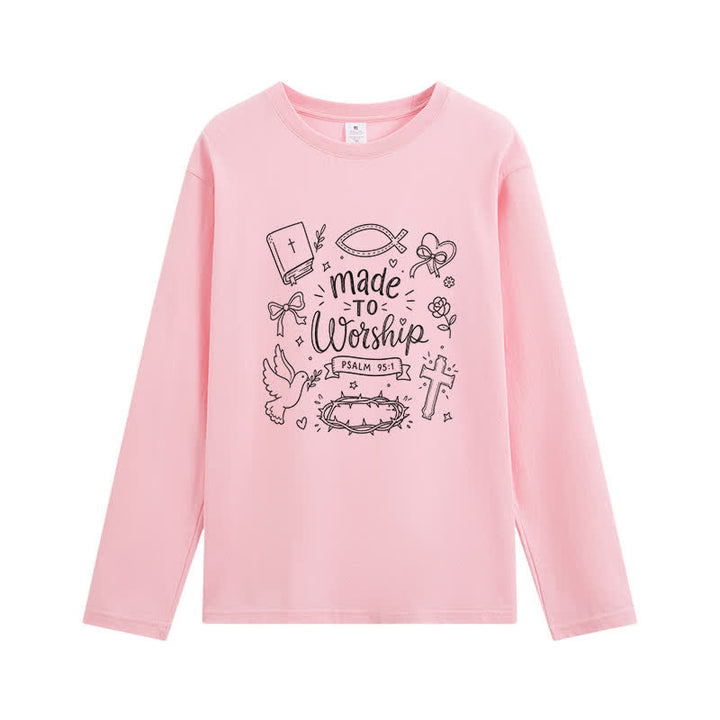 Christianartworkshop T-shirt à manches longues graphique « Fait pour adorer » Psaume 95:1 - Rose - 4XL - image 0