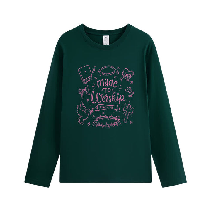 Christianartworkshop T-shirt à manches longues graphique « Fait pour adorer » Psaume 95:1 - Vert foncé - 4XL - image 2