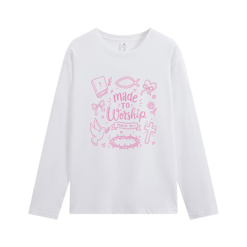 Christianartworkshop T-shirt à manches longues graphique « Fait pour adorer » Psaume 95:1 - Blanc - 4XL - image 1