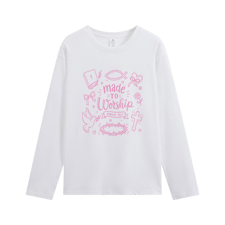 Christianartworkshop T-shirt à manches longues graphique « Fait pour adorer » Psaume 95:1 - Blanc - 4XL - image 1