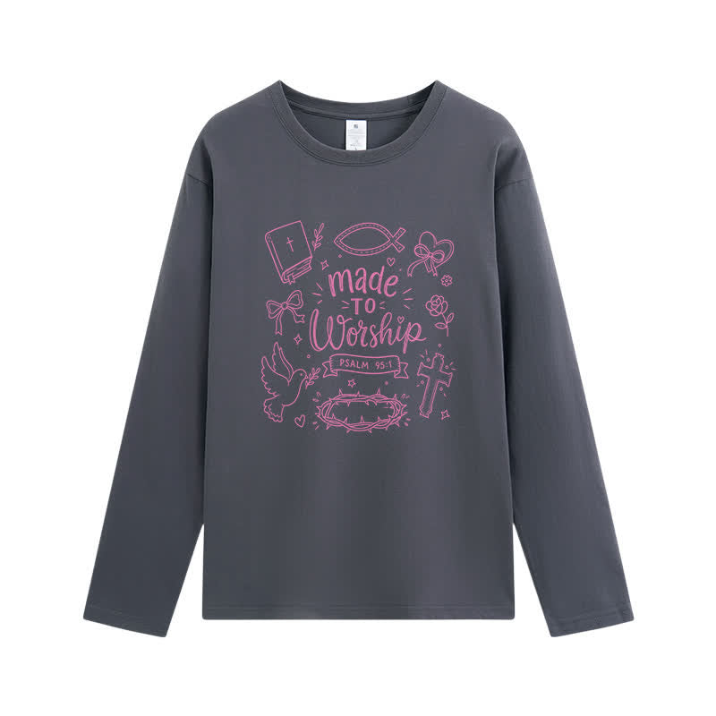 Christianartworkshop T-shirt à manches longues graphique « Fait pour adorer » Psaume 95:1 - Gris - 4XL - image 8