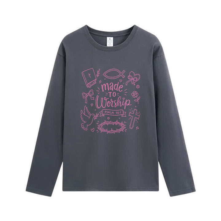 Christianartworkshop T-shirt à manches longues graphique « Fait pour adorer » Psaume 95:1 - Gris - 4XL - image 8