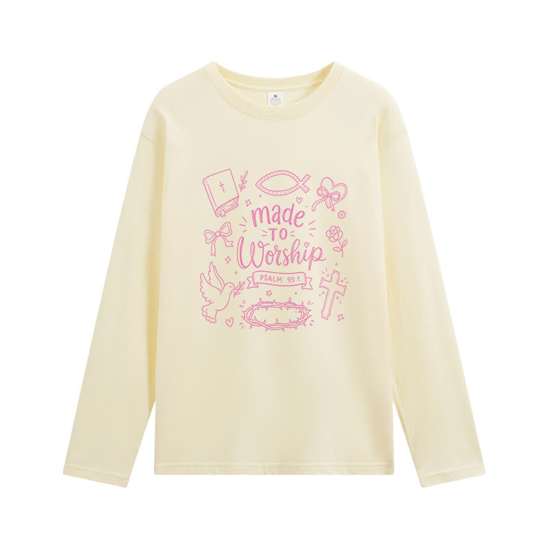 Christianartworkshop T-shirt à manches longues graphique « Fait pour adorer » Psaume 95:1 - Beige - 4XL - image 3