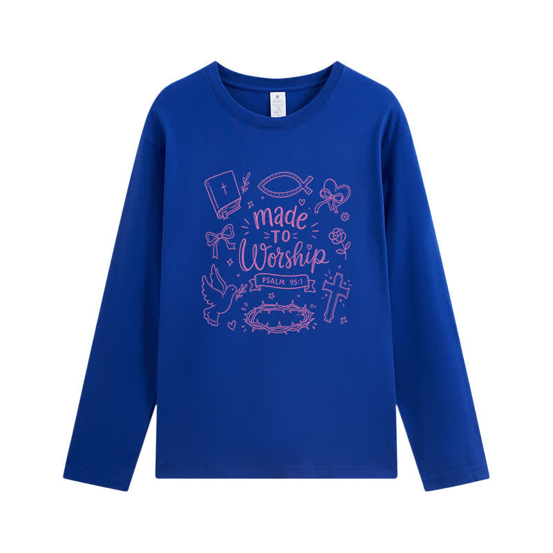 Christianartworkshop T-shirt à manches longues graphique « Fait pour adorer » Psaume 95:1 - Bleu marine - 4XL - image 7