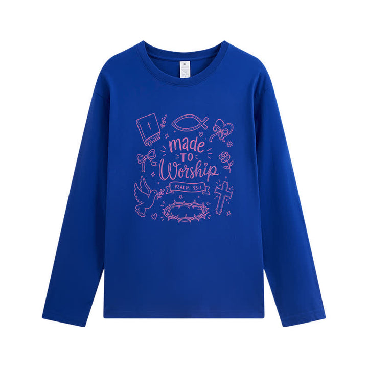 Christianartworkshop T-shirt à manches longues graphique « Fait pour adorer » Psaume 95:1 - Bleu marine - 4XL - image 7