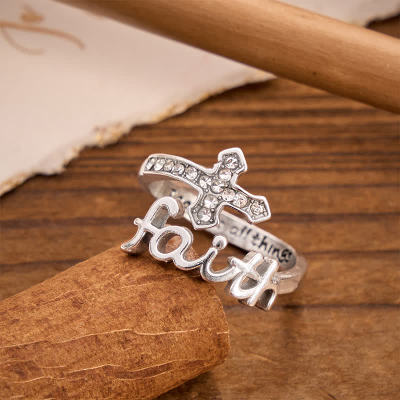 Christianartworkshop Bague Croix de la Foi Gravée « Je peux tout faire » : Symbole de douce force divine - Croix (Convient aux tailles américaines 6 à 9) - image 0