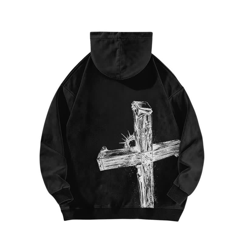 Christianartworkshop Sweat à capuche noir délavé avec croix vintage « Jésus sauve » - image 1