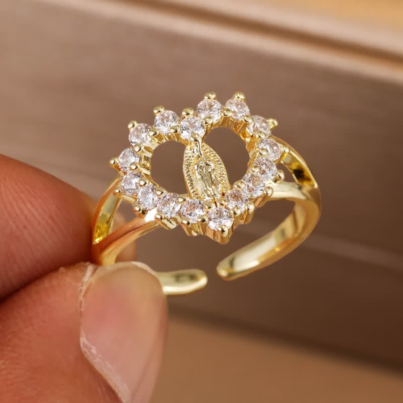 Christianartworkshop Bague Notre-Dame de Guadalupe élégante sertie de cristal : emblème de la douce grâce céleste - Doré (Convient aux tailles américaines 6 à 9) - image 0