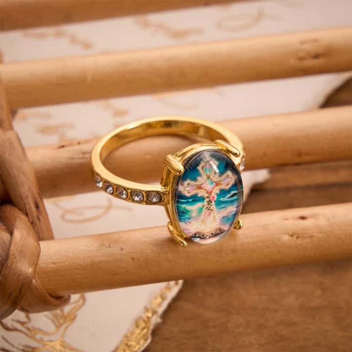 Christianartworkshop Bague artisanale en cuivre poli ornée d'une croix : emblème d'une promesse céleste rayonnante - image 1