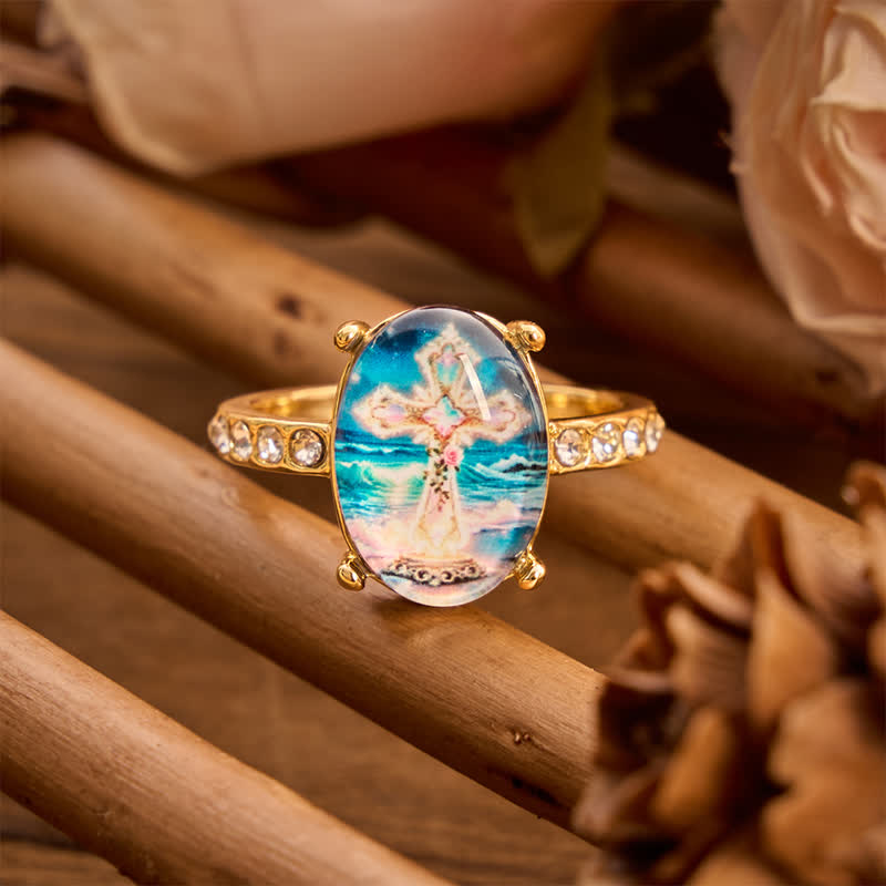 Christianartworkshop Bague artisanale en cuivre poli ornée d'une croix : emblème d'une promesse céleste rayonnante - 10 US - image 0