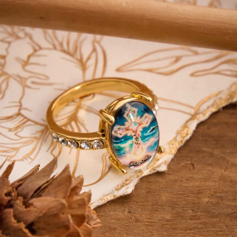 Christianartworkshop Bague artisanale en cuivre poli ornée d'une croix : emblème d'une promesse céleste rayonnante - image 4
