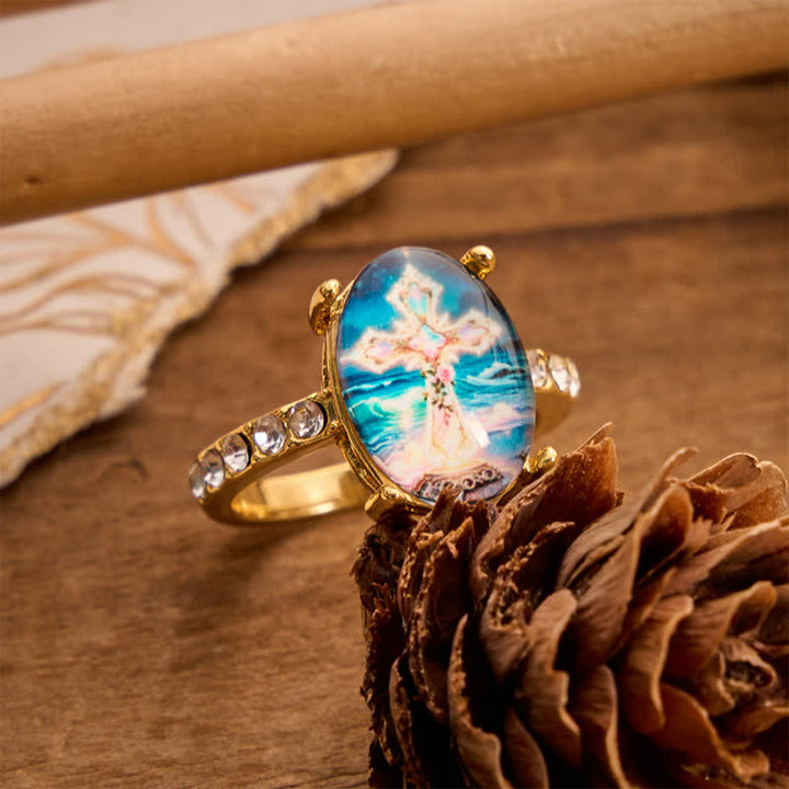 Christianartworkshop Bague artisanale en cuivre poli ornée d'une croix : emblème d'une promesse céleste rayonnante - image 2