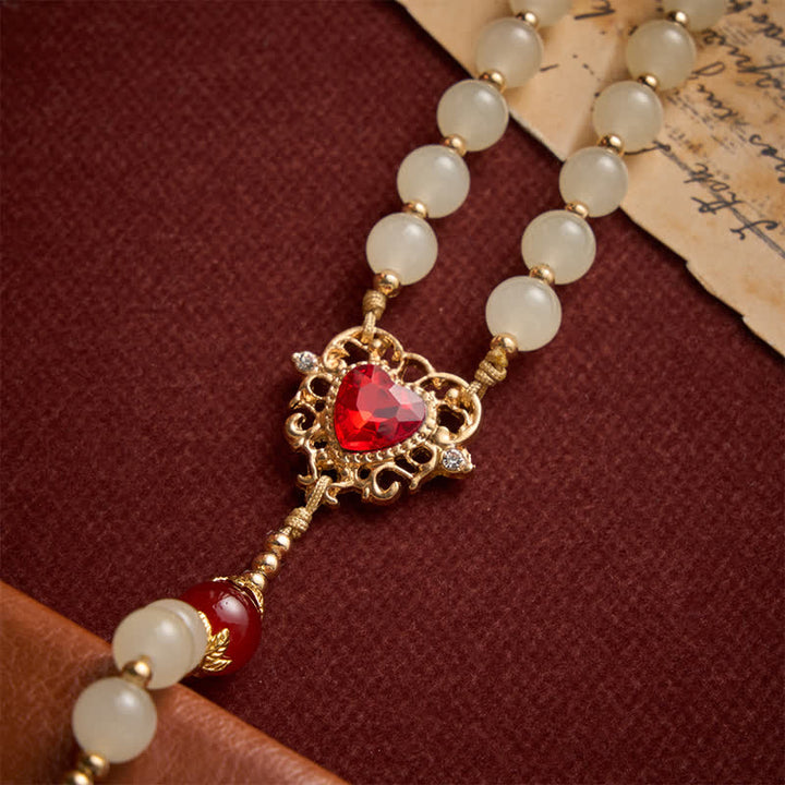 Christianartworkshop Chapelet en perles de verre crème avec perles rouges rubis, médaille du Sacré-Cœur et crucifix orné de pierres précieuses - image 7