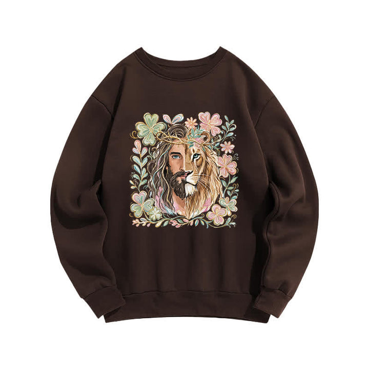 Christianartworkshop Sweat-shirt à col rond Lion de Juda à motif floral - Brun - 2XL - image 2