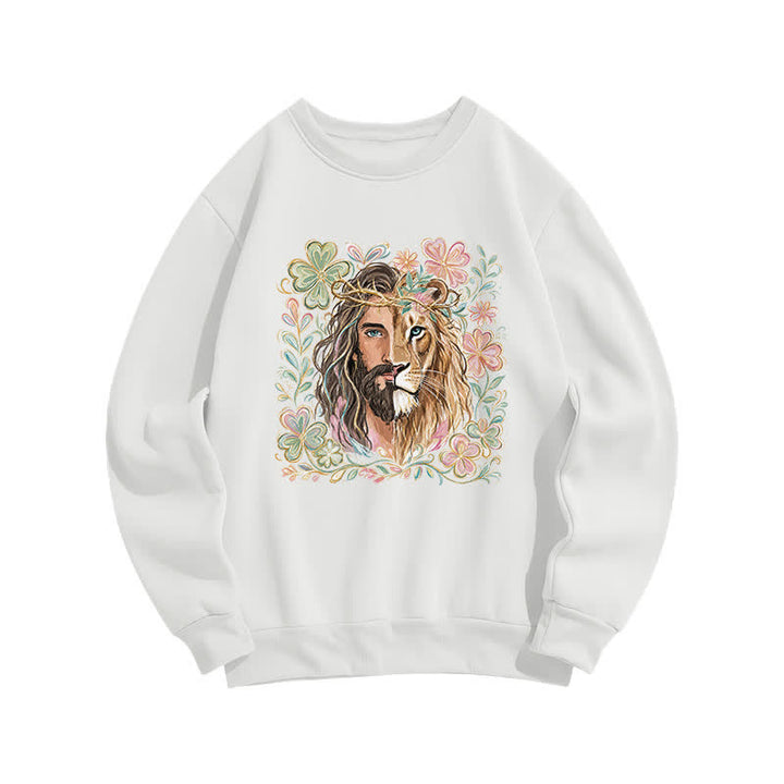 Christianartworkshop Sweat-shirt à col rond Lion de Juda à motif floral - Blanc - 2XL - image 0