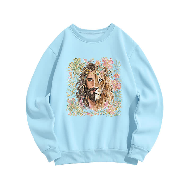 Christianartworkshop Sweat-shirt à col rond Lion de Juda à motif floral - Bleu - 2XL - image 1