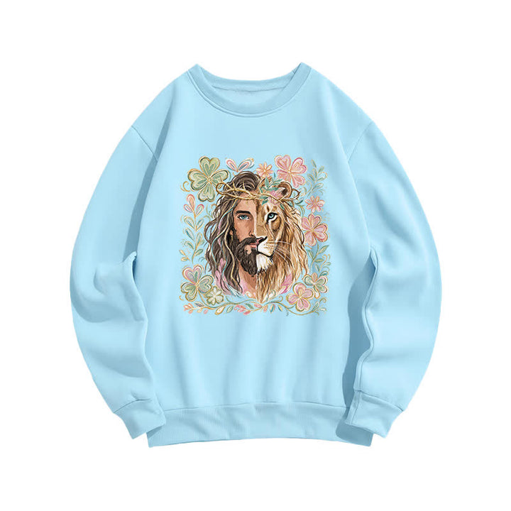 Christianartworkshop Sweat-shirt à col rond Lion de Juda à motif floral - Bleu - 2XL - image 1