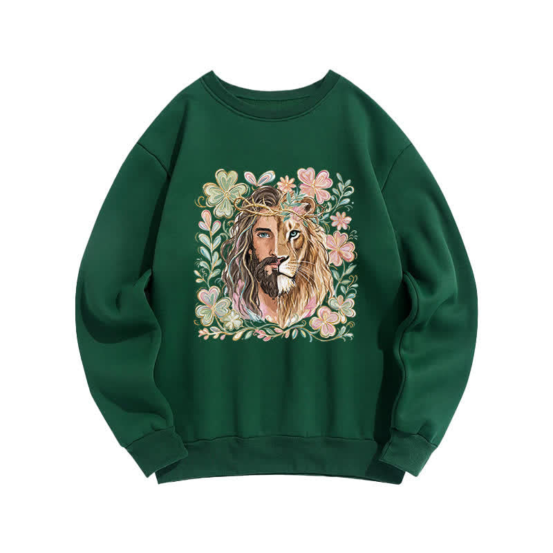 Christianartworkshop Sweat-shirt à col rond Lion de Juda à motif floral - Vert - 2XL - image 5