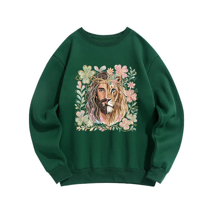Christianartworkshop Sweat-shirt à col rond Lion de Juda à motif floral - Vert - 2XL - image 5