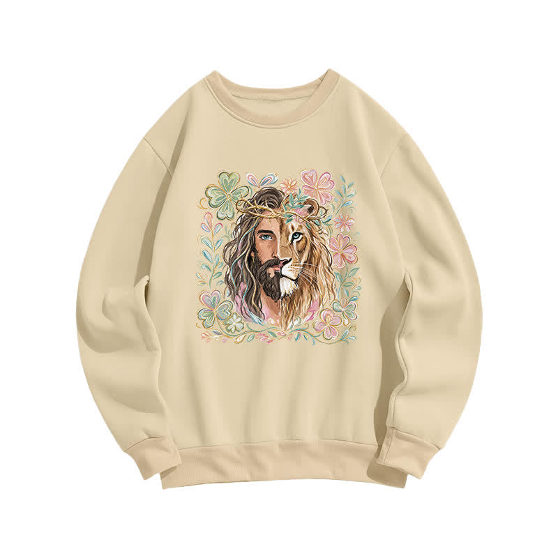 Christianartworkshop Sweat-shirt à col rond Lion de Juda à motif floral - Abricot - 2XL - image 4