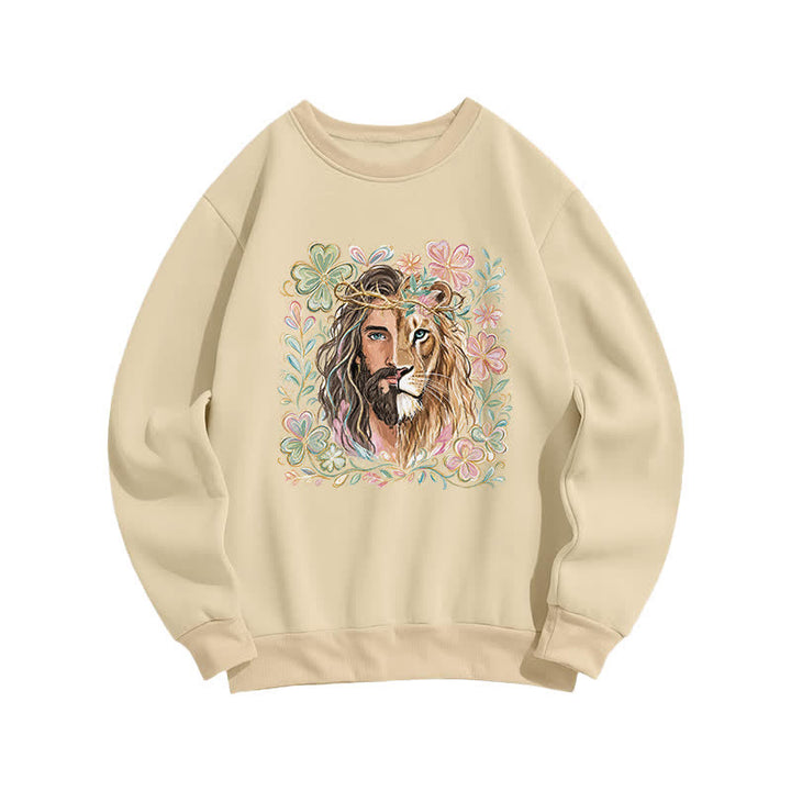 Christianartworkshop Sweat-shirt à col rond Lion de Juda à motif floral - Abricot - 2XL - image 4