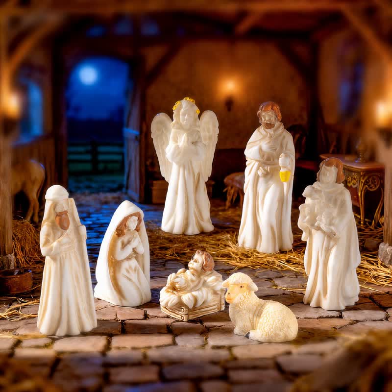 Christianartworkshop Ensemble de figurines de la Nativité en résine vintage : emblème de la douce et sainte histoire de la naissance - Ensemble de 7 pièces - image 0