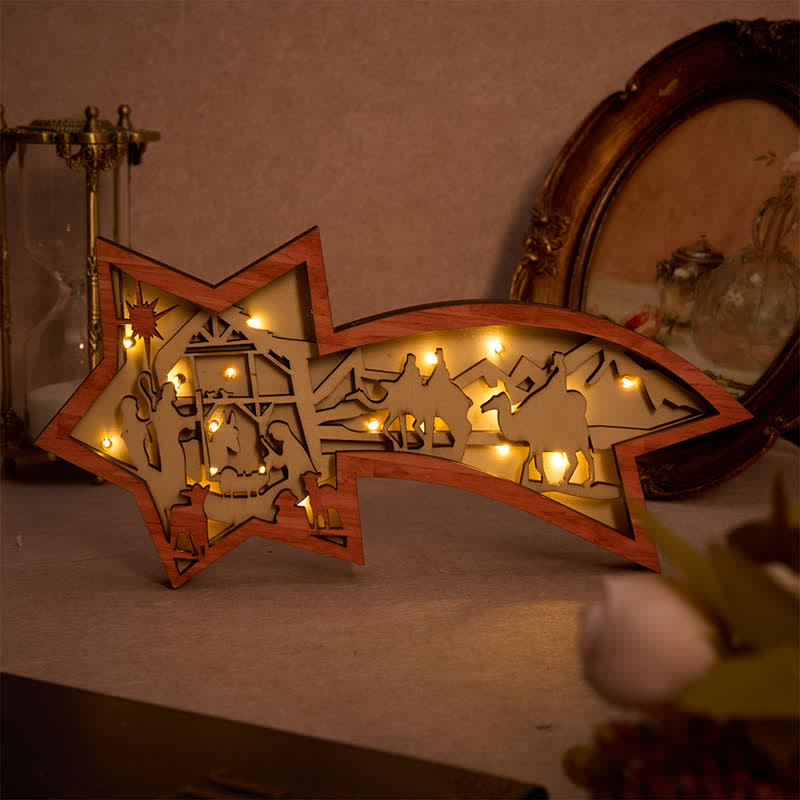 Décoration de crèche en bois en forme d'étoile, réalisée par Christianartworkshop : récit sacré et dévotion artistique - image 1